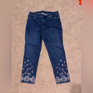 Chico's Indigo Straight Leg Jeans with Embroidered Ankles